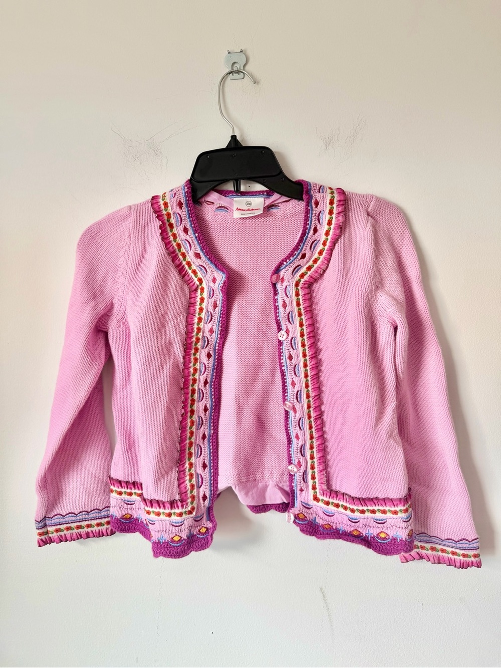 Hannah Andersson Pink Embroidered Knit Cardigan Jacket - Kids
